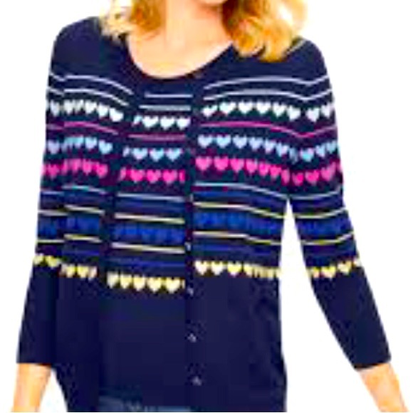 Talbots Lightweight Heart Stripped Cardigan Petite Medium Blue Stretch S… - Picture 1 of 7